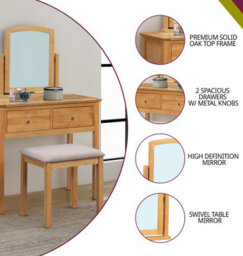 Hallowood Furniture Hereford Oak Dressing Table Set With Stool And Mirror - thumbnail 4