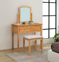 Hallowood Furniture Hereford Oak Dressing Table Set With Stool And Mirror - thumbnail 1