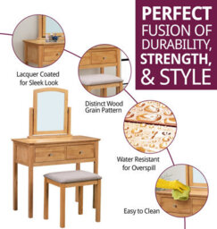 Hallowood Furniture Hereford Oak Dressing Table Set With Stool And Mirror - thumbnail 2