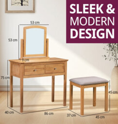 Hallowood Furniture Hereford Oak Dressing Table Set With Stool And Mirror - thumbnail 3