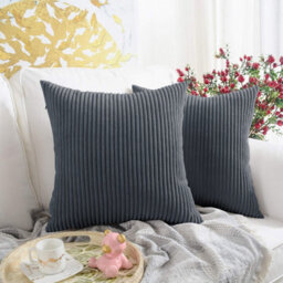 Ameha Stripe Velvet Grey Cushion Cover 18X18 Inch Set Of 2, Soft Breathable Hypoallergenic Zip Closure - thumbnail 4