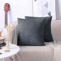 Ameha Stripe Velvet Grey Cushion Cover 18X18 Inch Set Of 2, Soft Breathable Hypoallergenic Zip Closure - thumbnail 6