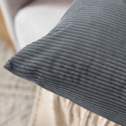 Ameha Stripe Velvet Grey Cushion Cover 18X18 Inch Set Of 2, Soft Breathable Hypoallergenic Zip Closure - thumbnail 2