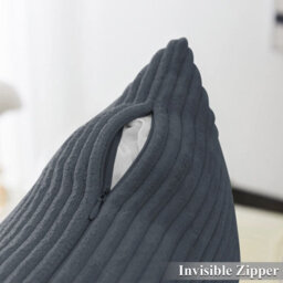 Ameha Stripe Velvet Grey Cushion Cover 18X18 Inch Set Of 2, Soft Breathable Hypoallergenic Zip Closure - thumbnail 9
