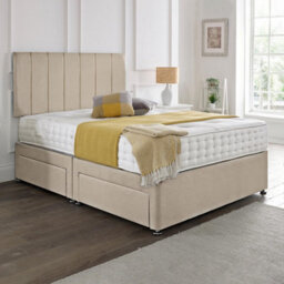 Dining Tables Oslo Matching Headboard Divan Set, 2 Drawer On Same Side With Sprung 1500 Comfort Mattress - Plush Almond - Double - thumbnail 1