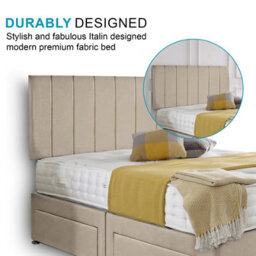 Dining Tables Oslo Matching Headboard Divan Set, 2 Drawer On Same Side With Sprung 1500 Comfort Mattress - Plush Almond - Double - thumbnail 3