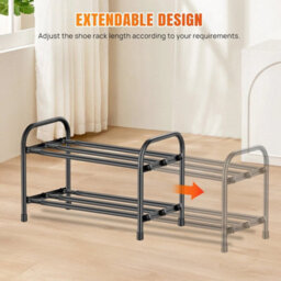 2-Tier  3 Rods Expandable Black Metal  Shoe Rack - thumbnail 5