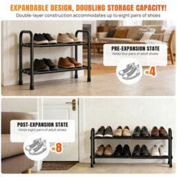 2-Tier  3 Rods Expandable Black Metal  Shoe Rack - thumbnail 4