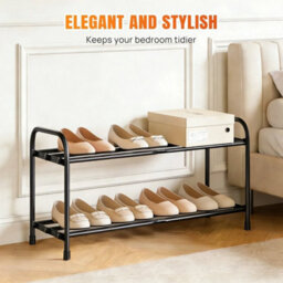 2-Tier  3 Rods Expandable Black Metal  Shoe Rack