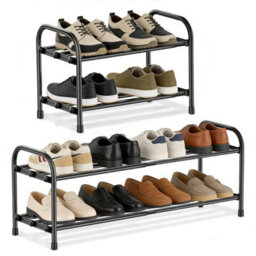 2-Tier  3 Rods Expandable Black Metal  Shoe Rack - thumbnail 3