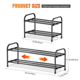 2-Tier  3 Rods Expandable Black Metal  Shoe Rack - thumbnail 2