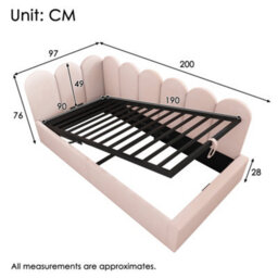 Single Velvet Ottoman Daybed With Hydraulic Storage - thumbnail 2