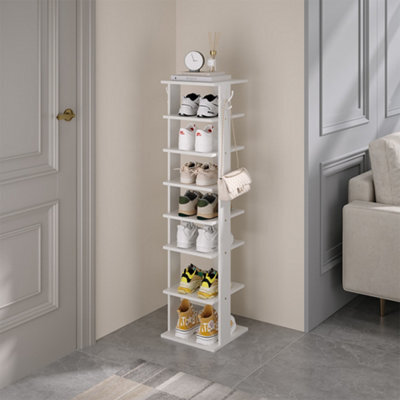 Thehotsale 8 Tier Square Stable And Heavy-Duty White Particle Board Shoe Rack With Hooks - image 1