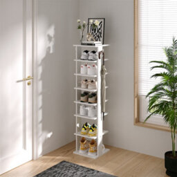 Thehotsale 8 Tier Square Stable And Heavy-Duty White Particle Board Shoe Rack With Hooks - thumbnail 2