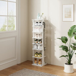 Thehotsale 8 Tier Square Stable And Heavy-Duty White Particle Board Shoe Rack With Hooks - thumbnail 3