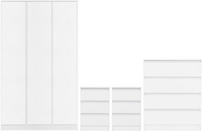 Seconique Malvern 3 Door Wardrobe Bedroom Set White With Chest And X2 Bedsides - image 1