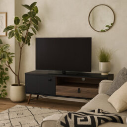Wyld Haus Juno Matt Black And Walnut Tv Unit 1 Door 1 Drawer And Open Shelf - thumbnail 2