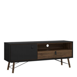 Wyld Haus Juno Matt Black And Walnut Tv Unit 1 Door 1 Drawer And Open Shelf - thumbnail 3