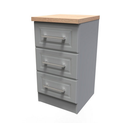 Sevilla Ready Assembled Matt Dark Grey Light Oak Effect 3 Drawer Bedside Chest (H)695mm (W)395mm (D)415mm - image 1