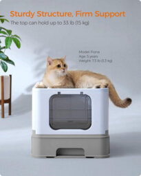 Songmics Cat Litter Box, Feline Waste Box With Cover, Pull-Out Drawer, Scoop, Bristle, Pale Blue And Dove Grey - thumbnail 5