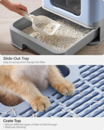 Songmics Cat Litter Box, Feline Waste Box With Cover, Pull-Out Drawer, Scoop, Bristle, Pale Blue And Dove Grey - thumbnail 4