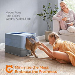 Cat Litter Box, Feline Waste Box With Cover, Pull-Out Drawer, Scoop, Bristle, Pale Blue And Dove Grey