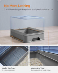Songmics Cat Litter Box, Feline Waste Box With Cover, Pull-Out Drawer, Scoop, Bristle, Pale Blue And Dove Grey - thumbnail 3