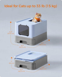 Songmics Cat Litter Box, Feline Waste Box With Cover, Pull-Out Drawer, Scoop, Bristle, Pale Blue And Dove Grey - thumbnail 2