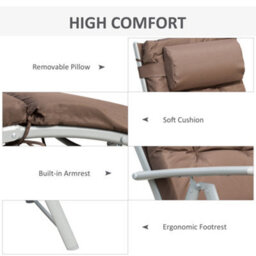 Outsunny Sun Lounger Recliner Foldable Padded Seat Adjustable Texteline Brown - thumbnail 5