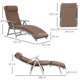Outsunny Sun Lounger Recliner Foldable Padded Seat Adjustable Texteline Brown - thumbnail 3