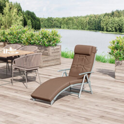 Outsunny Sun Lounger Recliner Foldable Padded Seat Adjustable Texteline Brown - thumbnail 1