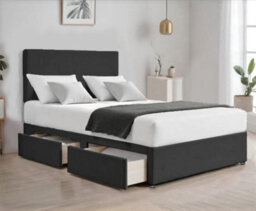 Black Plush 4Ft Small Double Bed With Matttress  2 Storage Drawers And 20 Inch Plain Headboard - thumbnail 1