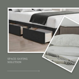 Black Plush 4Ft Small Double Bed With Matttress  2 Storage Drawers And 20 Inch Plain Headboard - thumbnail 4