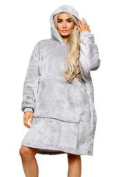 Ms9 Women's Oversized Hoodie Wearable Blanket Hoodie Top With Sherpa Lining Light Gray - thumbnail 4