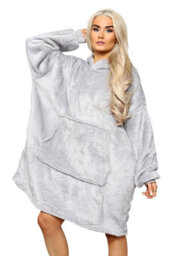 Ms9 Women's Oversized Hoodie Wearable Blanket Hoodie Top With Sherpa Lining Light Gray