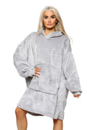 Ms9 Women's Oversized Hoodie Wearable Blanket Hoodie Top With Sherpa Lining Light Gray - thumbnail 2