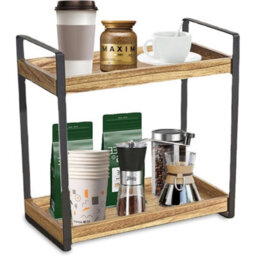 2 Tier Wooden Standing Coffee Bar Counter Organiser