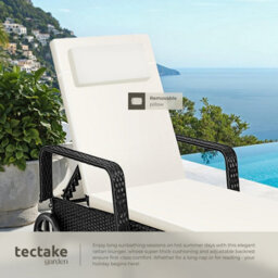 Tectake Sun Lounger - 6-Position Backrest, Weather & Uv-Resistant, Soft Pillow, Two Wheels - Black/beige - thumbnail 4