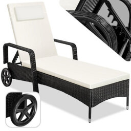 Tectake Sun Lounger - 6-Position Backrest, Weather & Uv-Resistant, Soft Pillow, Two Wheels - Black/beige