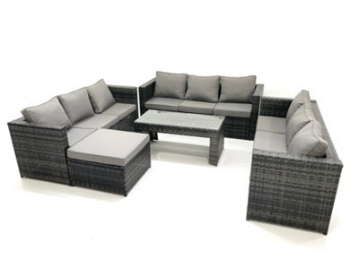 Fimous Outdoor Garden Furniture Set 10 Seater Rattan Sofa Set With Coffee Table Big Footstool Dark Grey Mixed - image 1