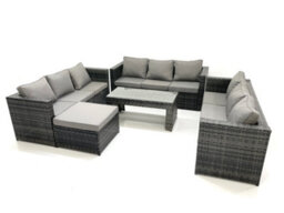 Fimous Outdoor Garden Furniture Set 10 Seater Rattan Sofa Set With Coffee Table Big Footstool Dark Grey Mixed - thumbnail 1