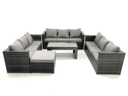 Fimous Outdoor Garden Furniture Set 10 Seater Rattan Sofa Set With Coffee Table Big Footstool Dark Grey Mixed - thumbnail 2