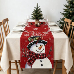 Amorly Red Christmas Table Runner With Snowflake Snowman Prints, Merry Xmas Themed Table Center Ornament For Family Kitchen Home Layouts - thumbnail 5