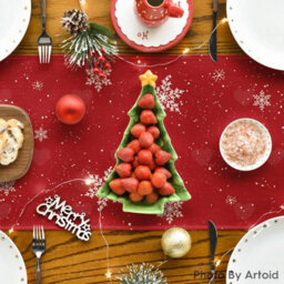 Amorly Red Christmas Table Runner With Snowflake Snowman Prints, Merry Xmas Themed Table Center Ornament For Family Kitchen Home Layouts - thumbnail 4