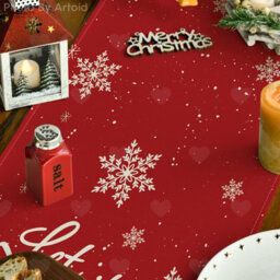 Amorly Red Christmas Table Runner With Snowflake Snowman Prints, Merry Xmas Themed Table Center Ornament For Family Kitchen Home Layouts - thumbnail 3