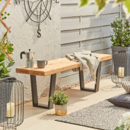 Wooden Garden Bench With Industrial Legs -Garden Furniture  Made From Solid Wood- 3 Seater  180Cm (L) Off The Grain - thumbnail 2