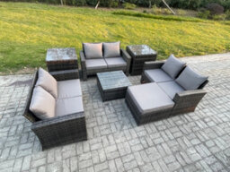 Fimous 7 Pcs Outdoor Lounge Sofa Set Wicker Pe Rattan Garden Furniture Set With Square Coffee Table Double Seat Sofa - thumbnail 2
