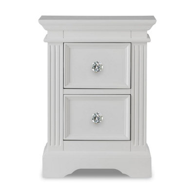 Statement Furniture Gainsborough White 2 Drawer Hamptons Style Bedside Table With Crystal Handles - image 1