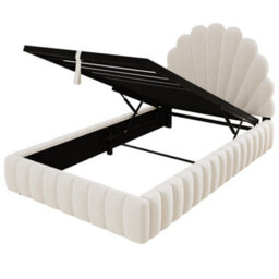Abrihome 3Ft Kids Princess Ottoman Bed 90X190Cm, Shell-Shaped Velvet Headboard With Hydraulic Lift Storage, Beige - thumbnail 6