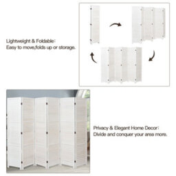 Living And Home 6 Panel White Folding Solid Wood Room Divider Indoor Privacy Screen Separator 170Cm H X 240Cm L - thumbnail 5